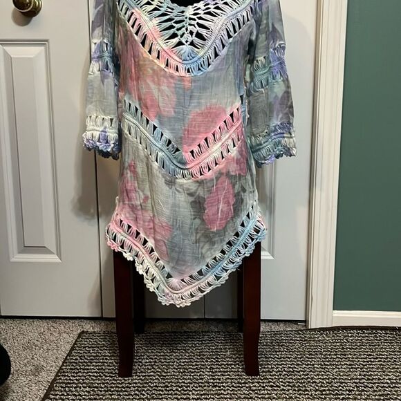 Rima Pastel Tie Dye Women's Multicolor Crochet Top\Swimsuit Cover Boho Festival - Picture 2 of 8